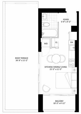 Floor plan for studio, 1 bath, 348 sqft